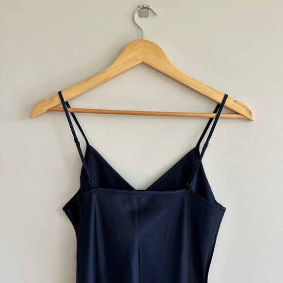 Quince Silk V-Neck Midi Dress Navy S NWT - Picture 4 of 9